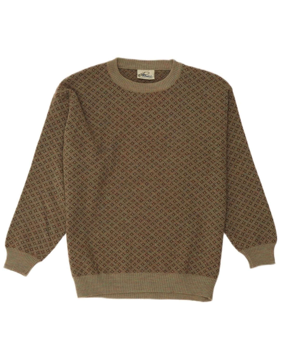 Rodes Herre Crew Neck Jumper Sweater XL Khaki Geometrisk Uld