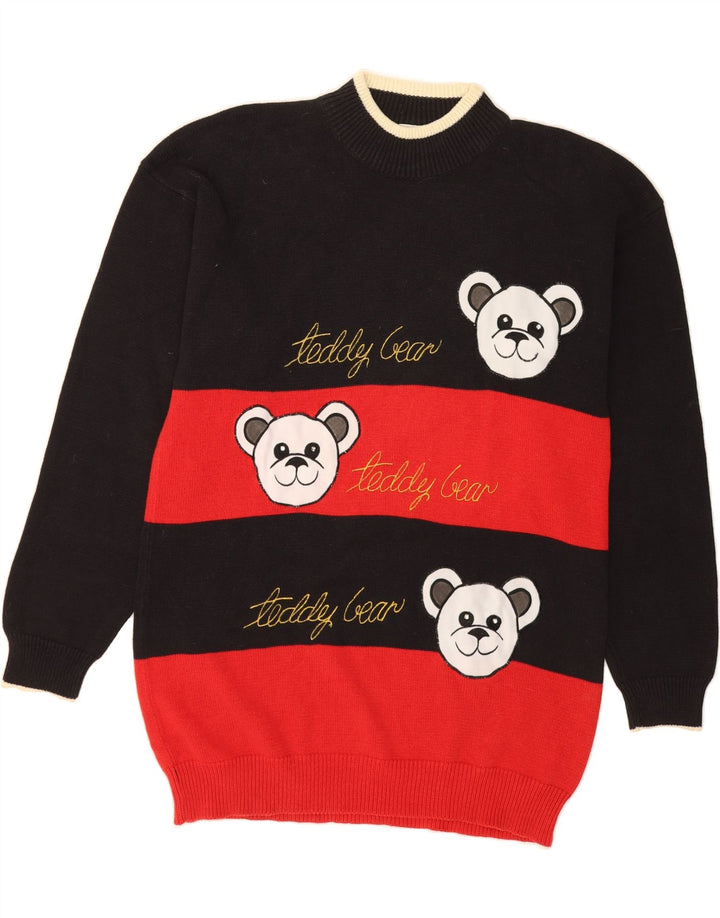 VINTAGE Womens Graphic Crew Neck Jumper Sweater UK 14 Medium Black Vintage Vintage and Second-Hand Vintage from Messina Hembry 