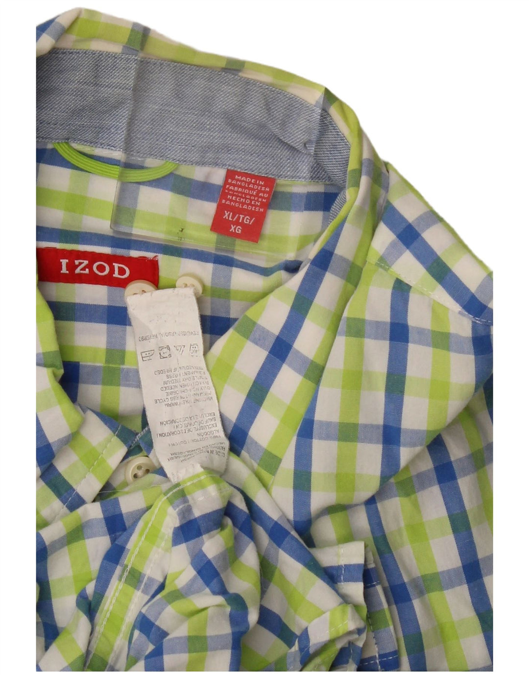 Izod kortærmet herreskjorte XL grøn ternet bomuld