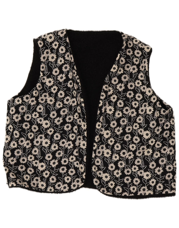 Vintage vendbar vest for kvinder UK 16 Large Black Floral