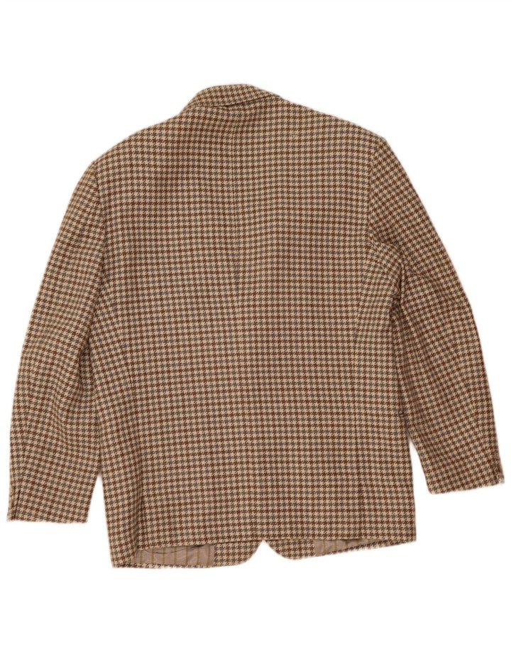 Benetton Herre 2-knaps blazerjakke IT 48 Medium Beige Houndstooth Uld