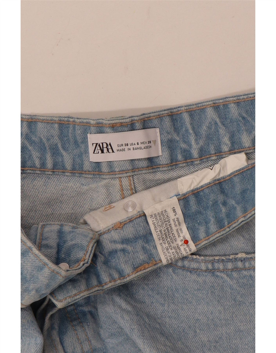 Zara Womens Distressed Denim Shorts EU 38 Small W28 Blue Cotton