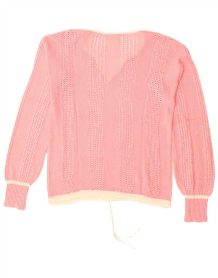Vintage Dame V-hals sweater UK 14 Medium Pink