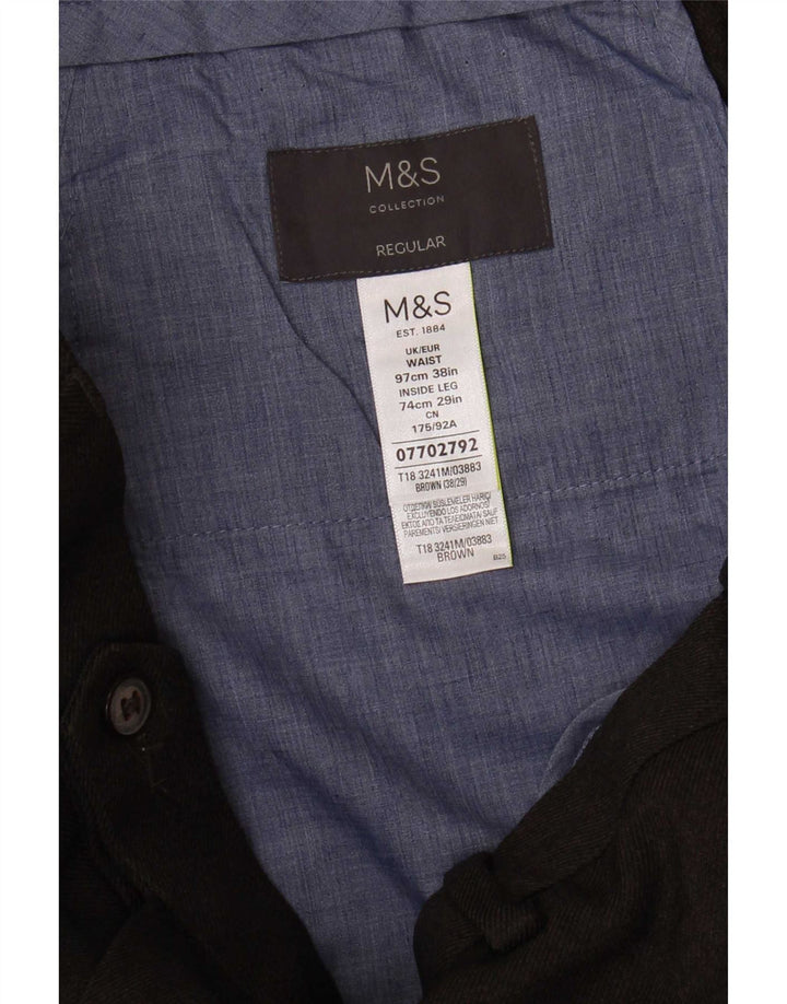 Marks & Spencer Herre Regular Suit Bukser W38 L29 Brun Polyester
