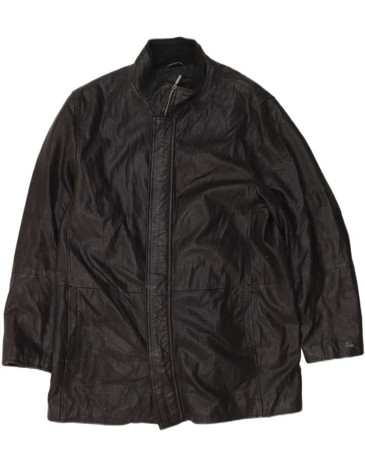 MICHEL Mens Leather Coat IT 54 2XL Black Leather