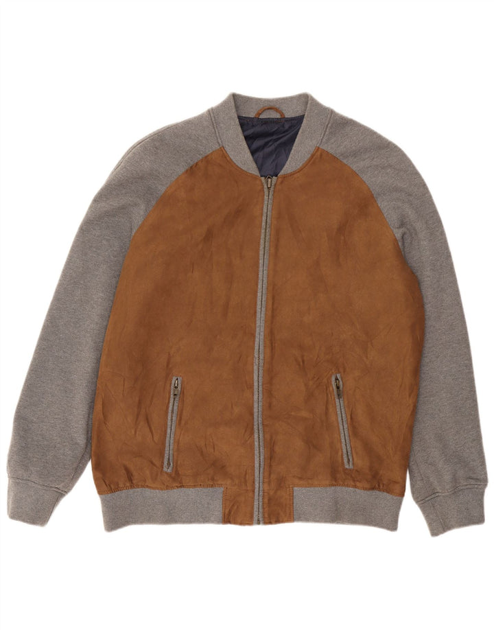 PIAZZA Mens Regular Fit Bomber Jacket UK 44 2XL Brown Colourblock