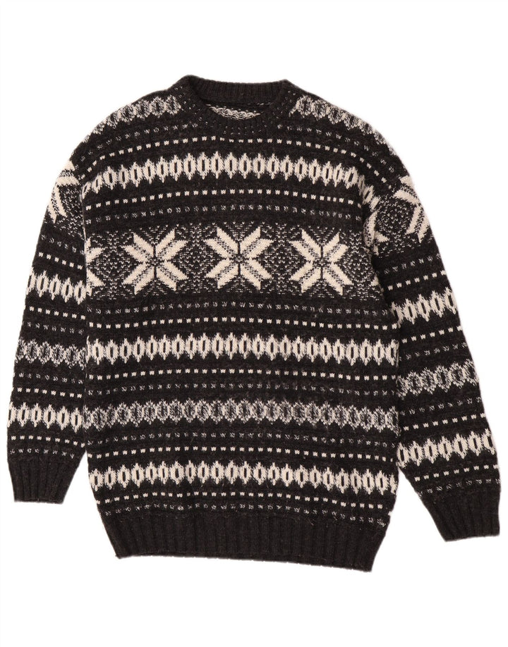 Vintage Herre Crew Neck trøje Sweater Large Black Fair Isle