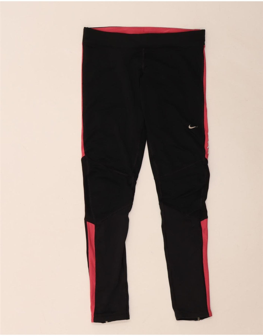 Nike Dame Dri Fit Leggings UK 12 Medium Sort Colourblock Polyester
