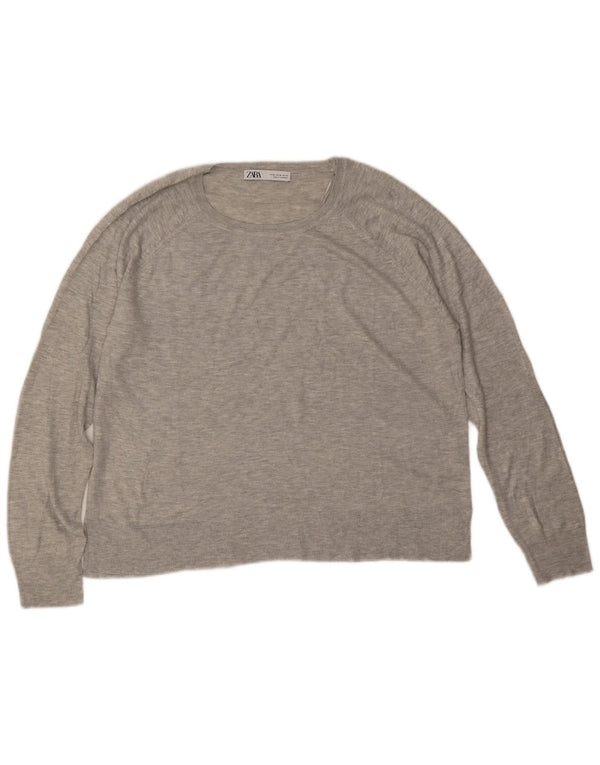 Zara Dame Boat Neck Jumper Sweater UK 18 XL Grå Viscose