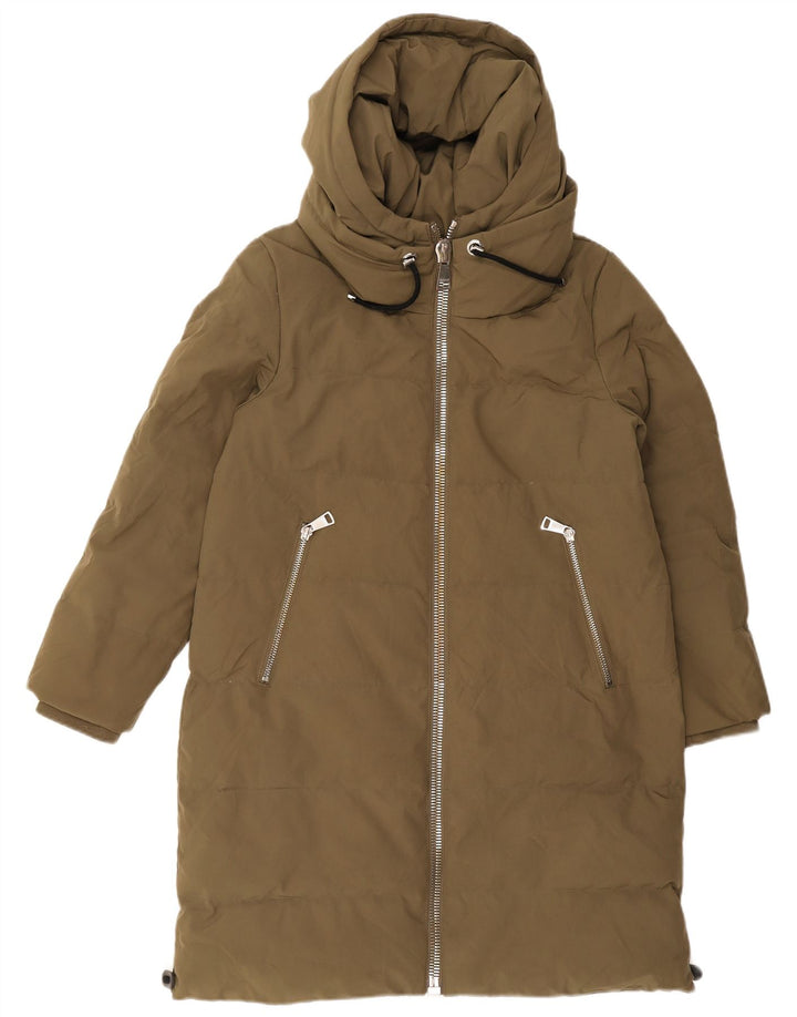 DKNY Womens Hooded Padded Coat UK 14 Medium Khaki