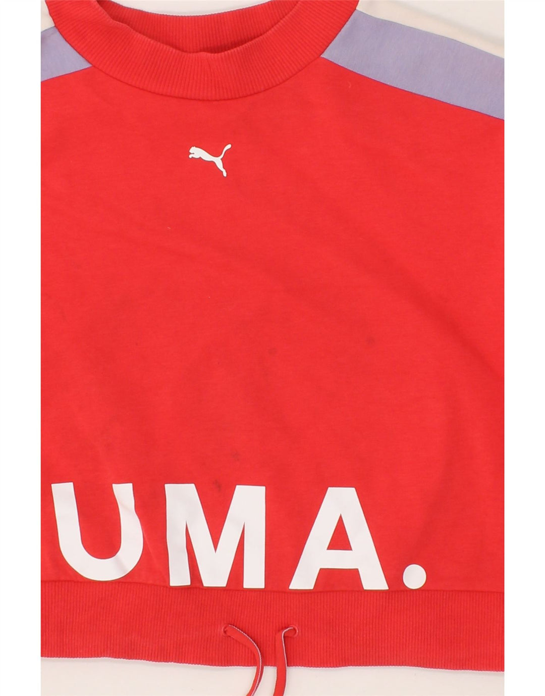 PUMA Womens Oversized Crop Sweatshirt Jumper UK 6 XS Red Colourblock Vintage Puma and Second-Hand Puma from Messina Hembry 