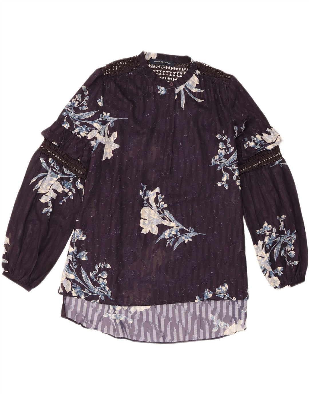 French Connection Dame Langærmet Bluse Top UK 10 Small Navy Blue