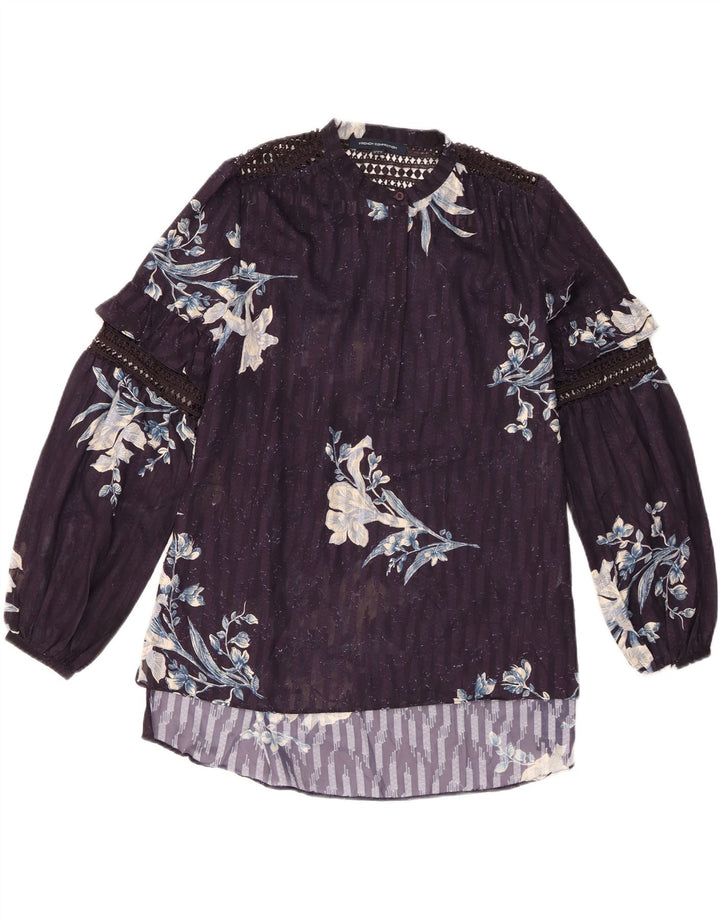 French Connection Dame Langærmet Bluse Top UK 10 Small Navy Blue