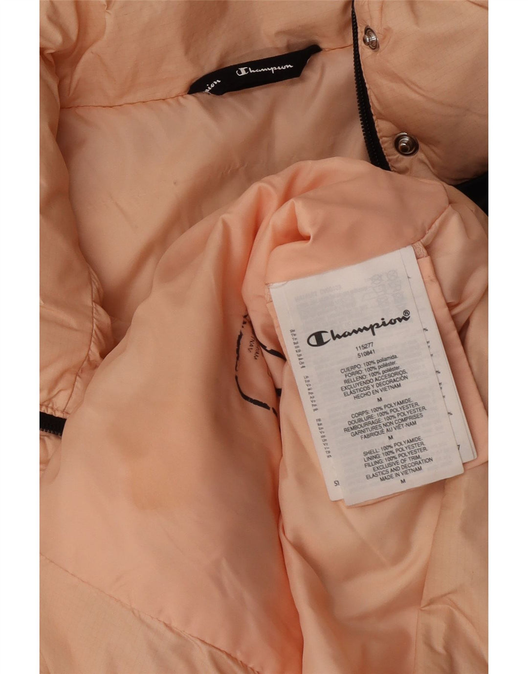 Champion Dame grafisk polstret jakke UK 14 Medium Orange Colourblock