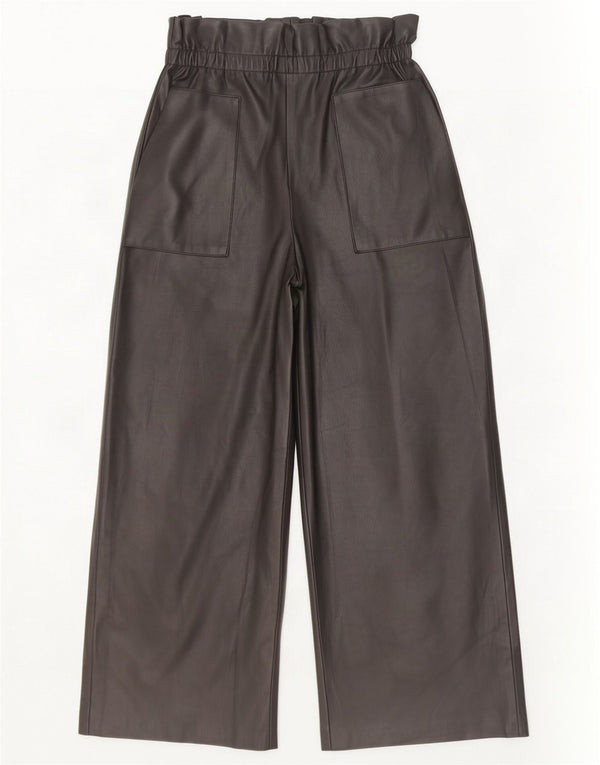 Zara Womens Crop Wide Leg imiteret læderbukser XS W24 L25 Sort