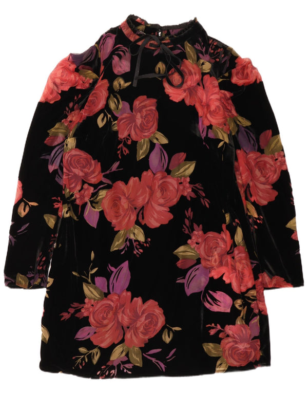 Monsoon Dame Langærmet Velvet Shift Kjole UK 16 Large Black Floral