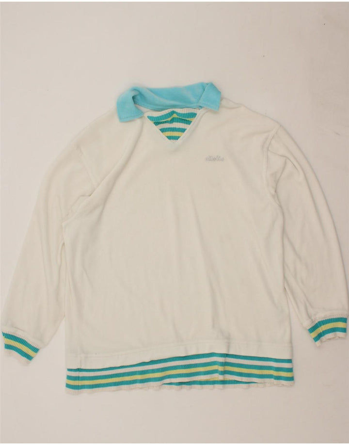 ELLESSE Mens Long Sleeve Polo Shirt Small White Polyester Vintage Ellesse and Second-Hand Ellesse from Messina Hembry 
