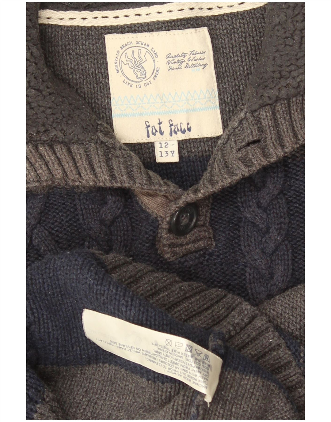 Fat Face drenge sweater med knaphals 12-13 år grå stribet bomuld