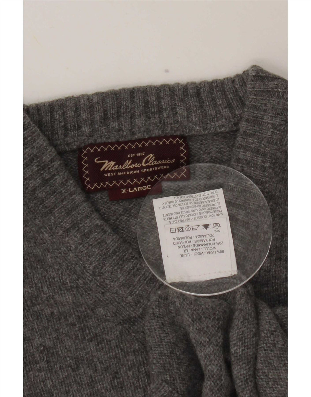Marlboro Classics Dame V-hals sweater XL Grå Uld