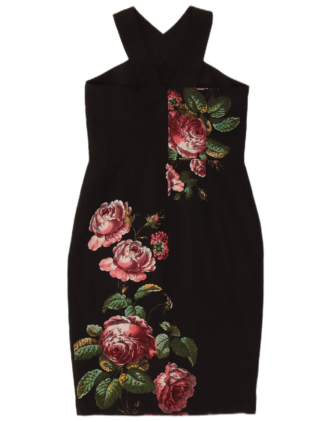 Oasis Dame Halter Dress UK 12 Medium Black Floral Polyester