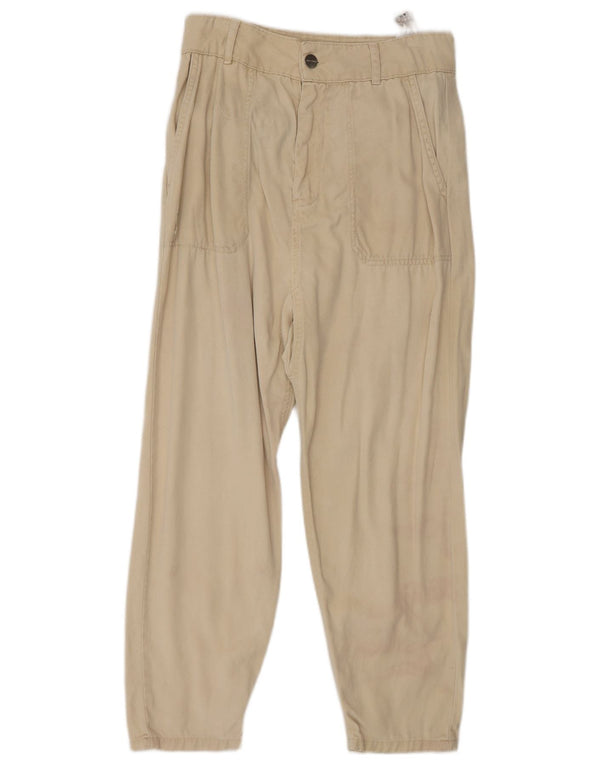 Zara Womens Tapered Cropped Trousers Small W26 L24 Beige Linen