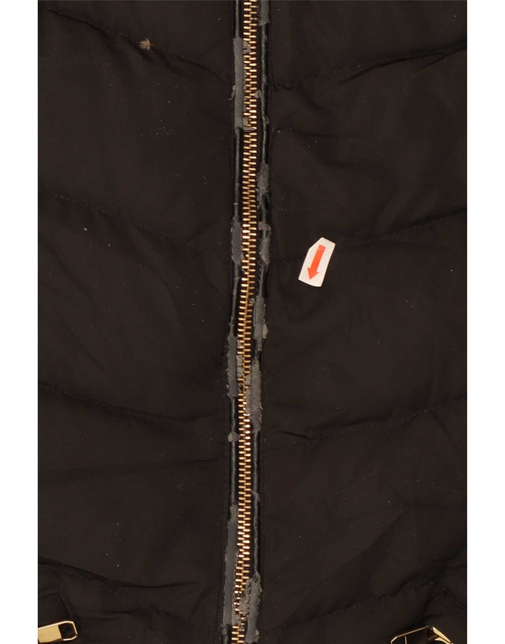 Zara Dame Hætte Polstret Frakke UK 12 Medium Sort Polyester