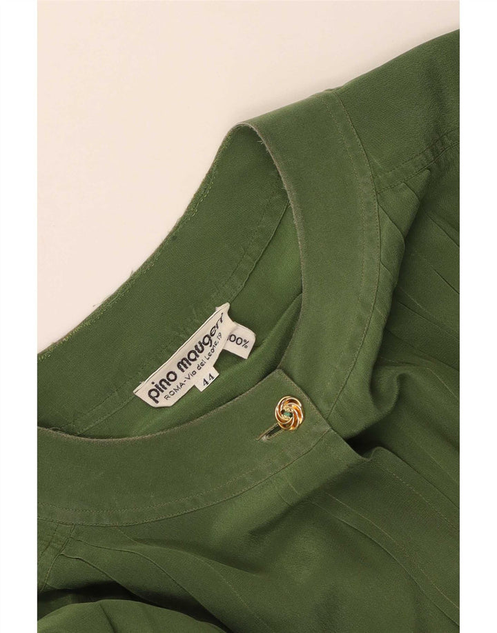 Vintage Dame Skjorte Bluse IT 44 Medium Grøn Silke