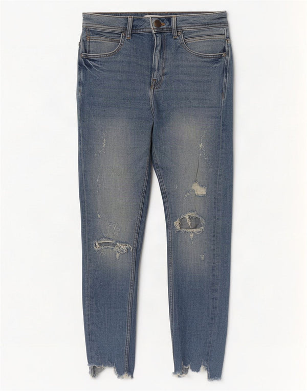 Zara Herre Distressed Cropped Skinny Jeans EU 38 Small W30 L24 Blue Cotton