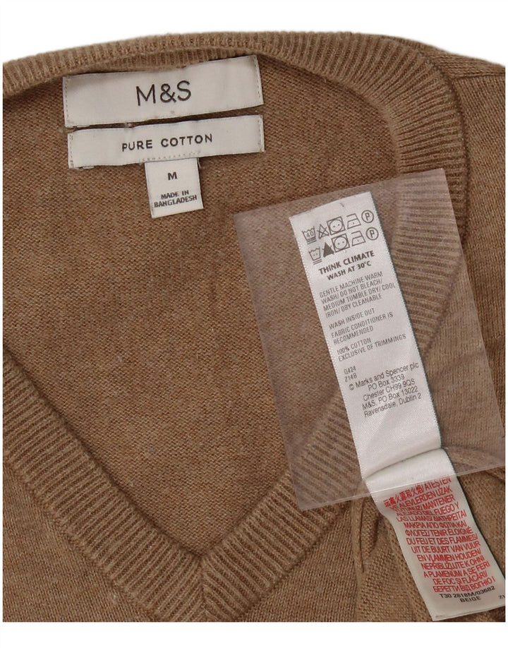MARKS & SPENCER Mens V-Neck Jumper Sweater Medium Beige Cotton