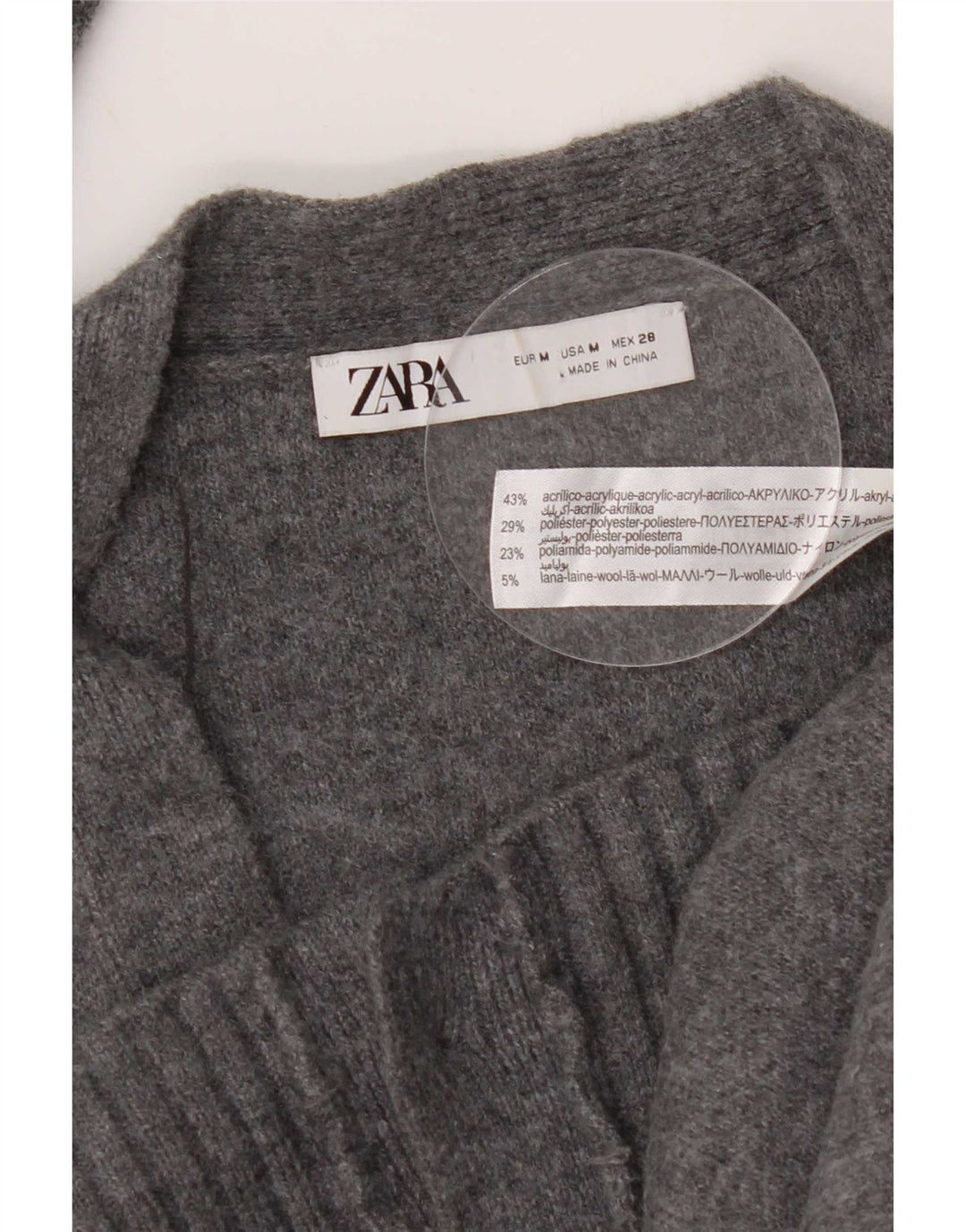Zara Dame Cardigan Sweater UK 14 Medium Grå Akryl