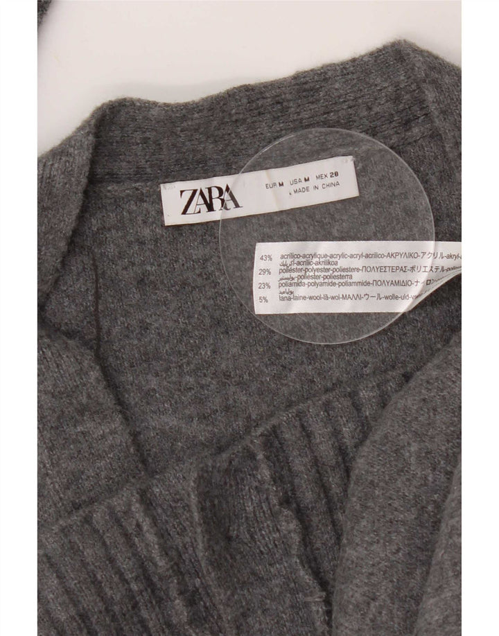 Zara Dame Cardigan Sweater UK 14 Medium Grå Akryl