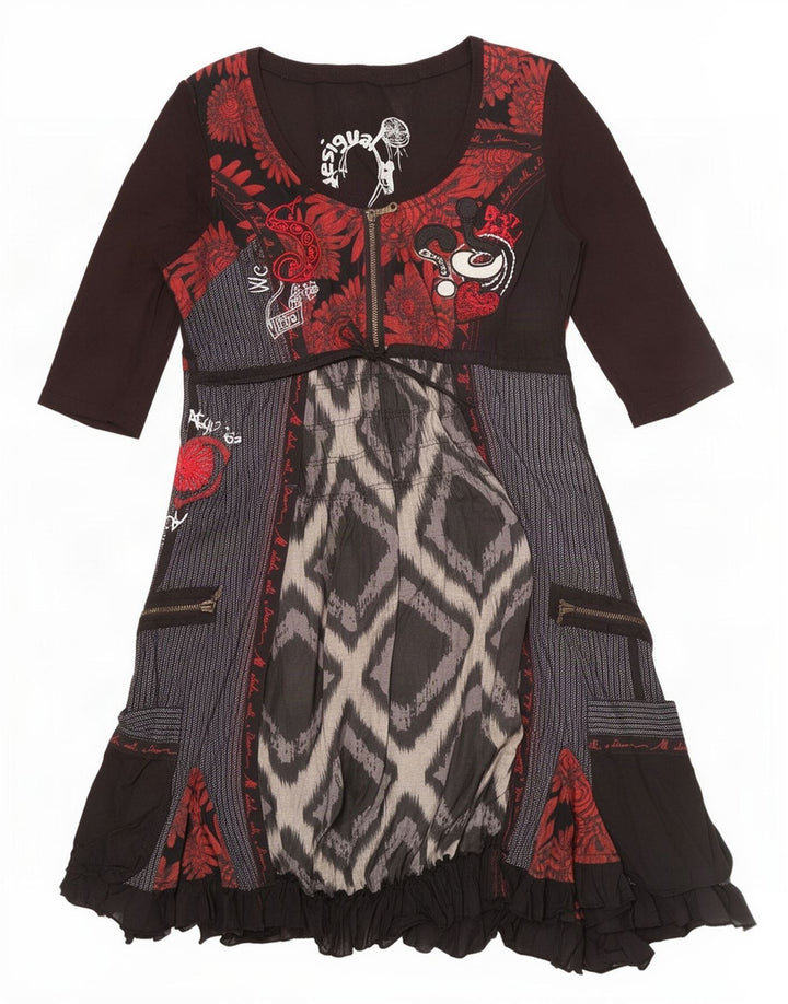 Desigual Empire kjole til kvinder EU 42 Stor sort patchwork bomuld