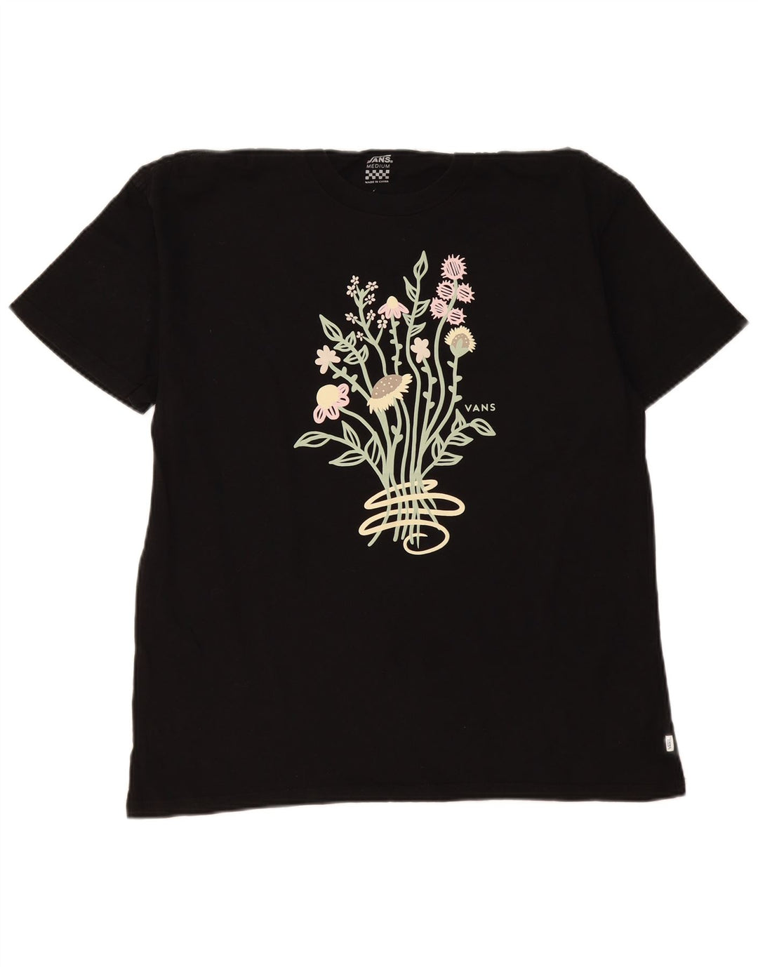 Vans Herre grafisk T-shirt Top Medium Sort Blomsterbomuld