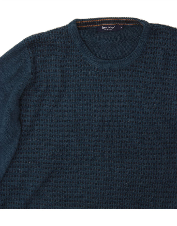 JAMES PRINGLE Mens Crew Neck Jumper Sweater Medium Navy Blue Striped Vintage James Pringle and Second-Hand James Pringle from Messina Hembry 
