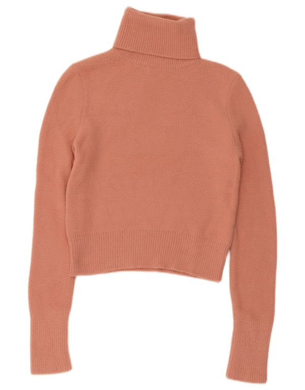 Zara Womens Crop Roll Neck Jumper Sweater UK 8 Small Pink Nylon
