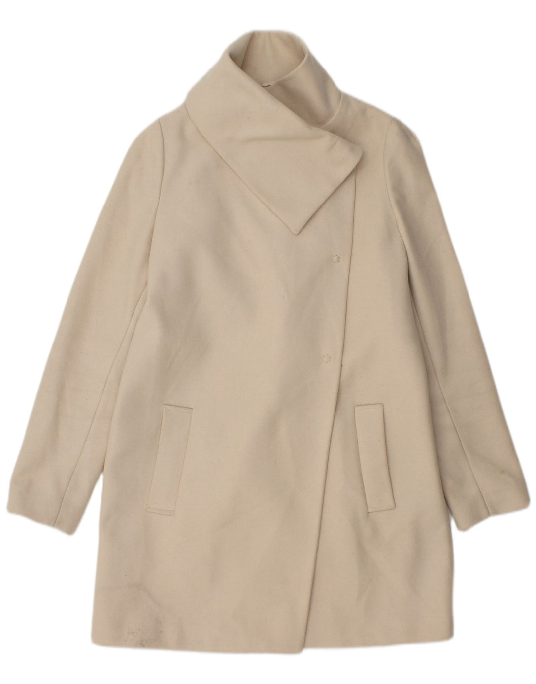 Benetton Dame Overfrakke IT 42 Medium Hvid Uld