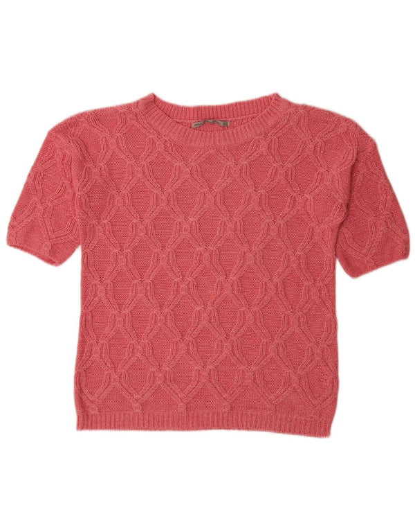 Zara Dame Kortærmet Boat Neck Jumper Sweater UK 10 Small Pink