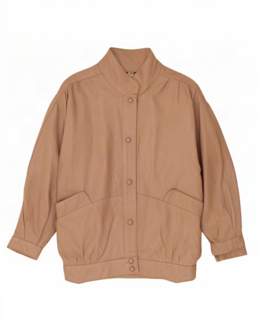 Vintage Dame Oversized Læderjakke UK 10 Small Beige
