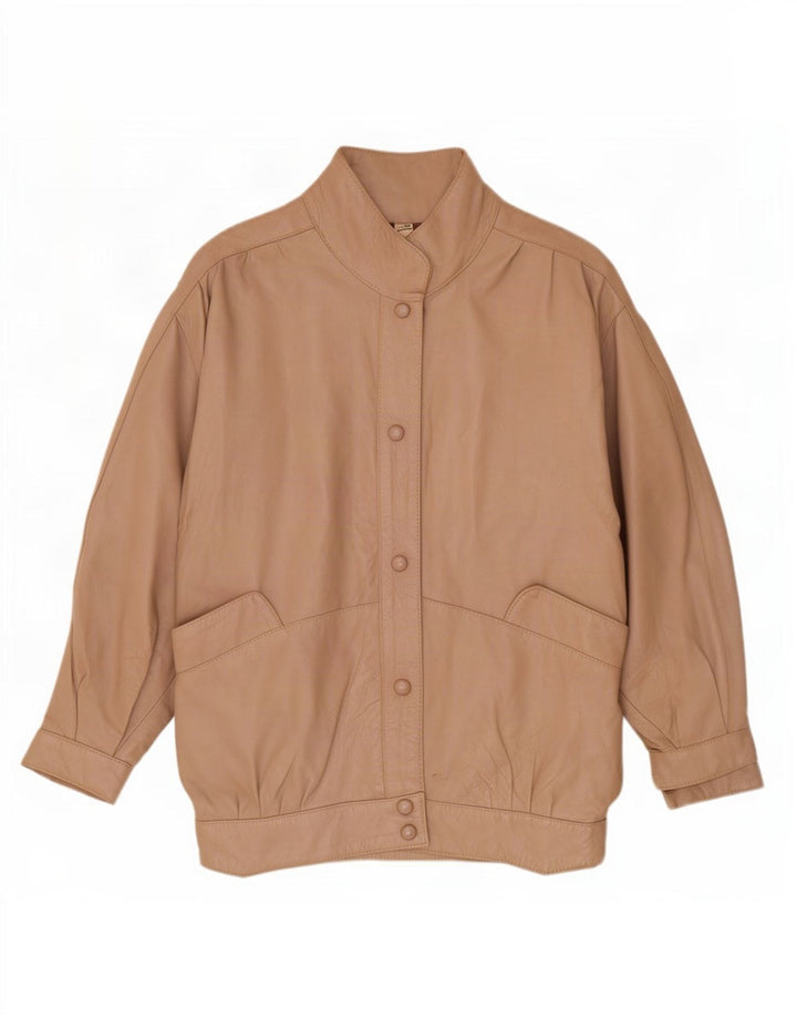 Vintage Dame Oversized Læderjakke UK 10 Small Beige