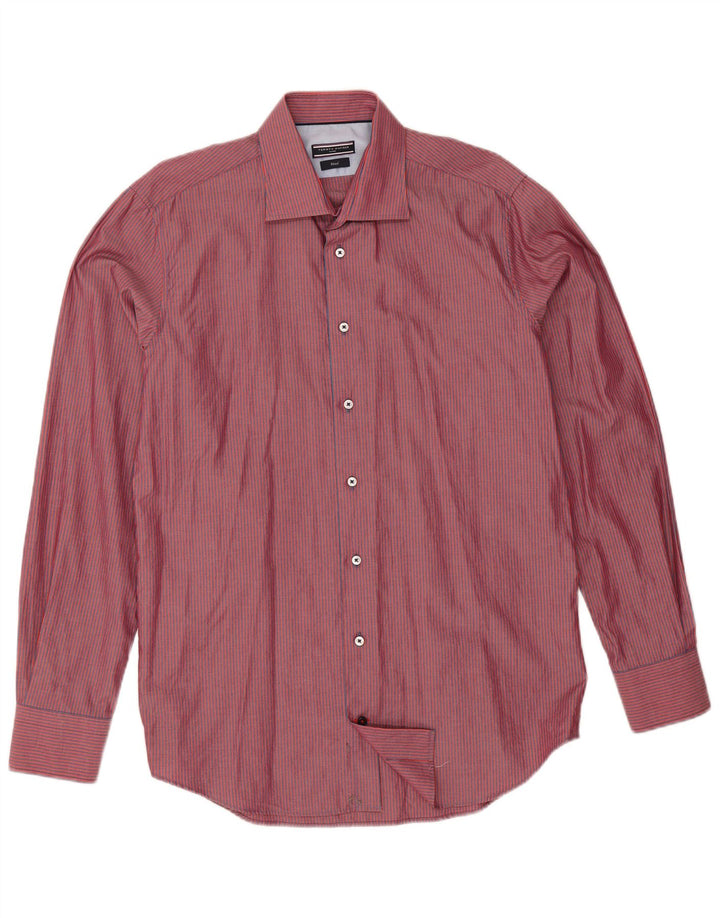 Tommy Hilfiger Herre skræddersyet skjorte str. 40 15 3/4 Medium rød nålestribe