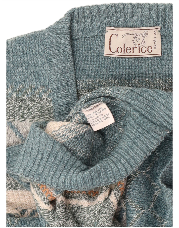 Vintage Herre V-hals sweater Large Blue Fair Isle Wool