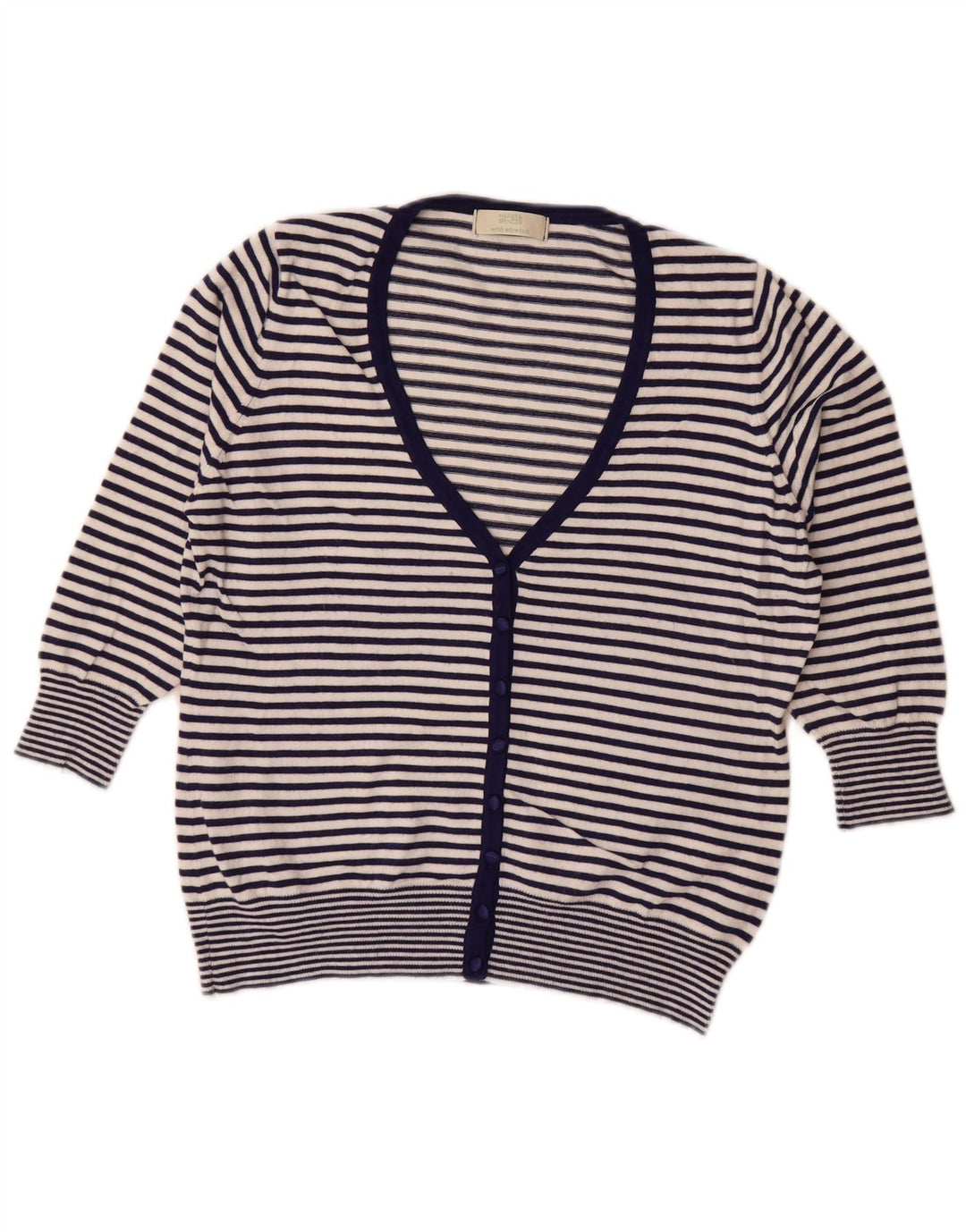 Marks & Spencer Dame Cardigan Sweater UK 14 Medium Navy Blue Nautical