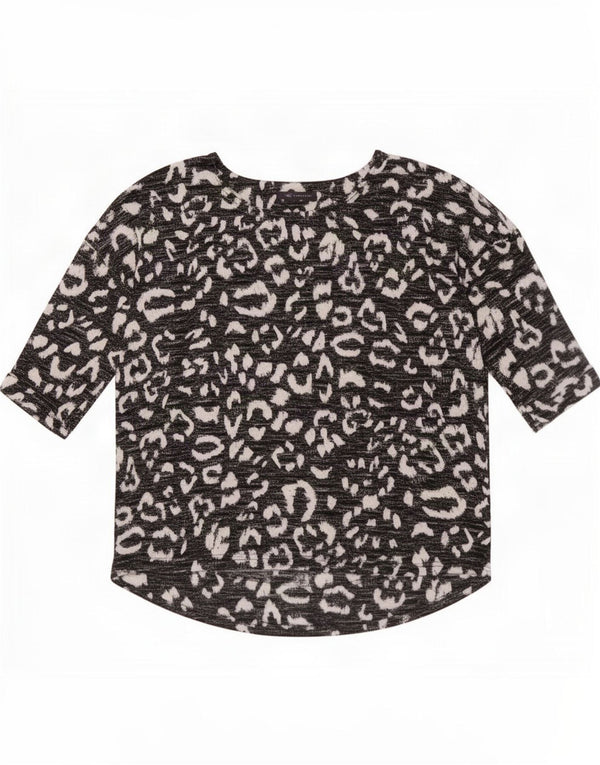 Marks & Spencer Womens Top 3/4 Sleeve UK 16 Large Black Animal Print