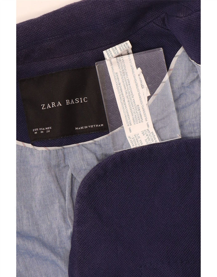 Zara Womens Crop 1-knap blazerjakke UK 12 Medium Navyblå Bomuld