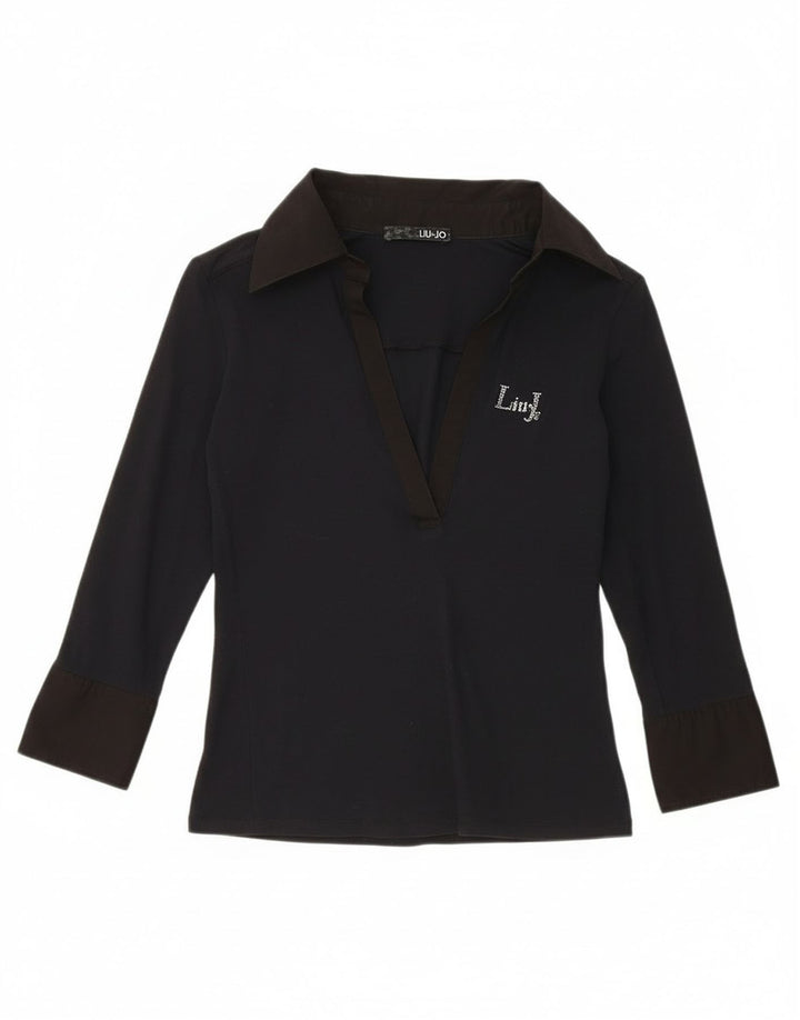 Liu Jo Dame Pullover 3/4-ærmet skjortebluse UK 8 Small Navy Blue