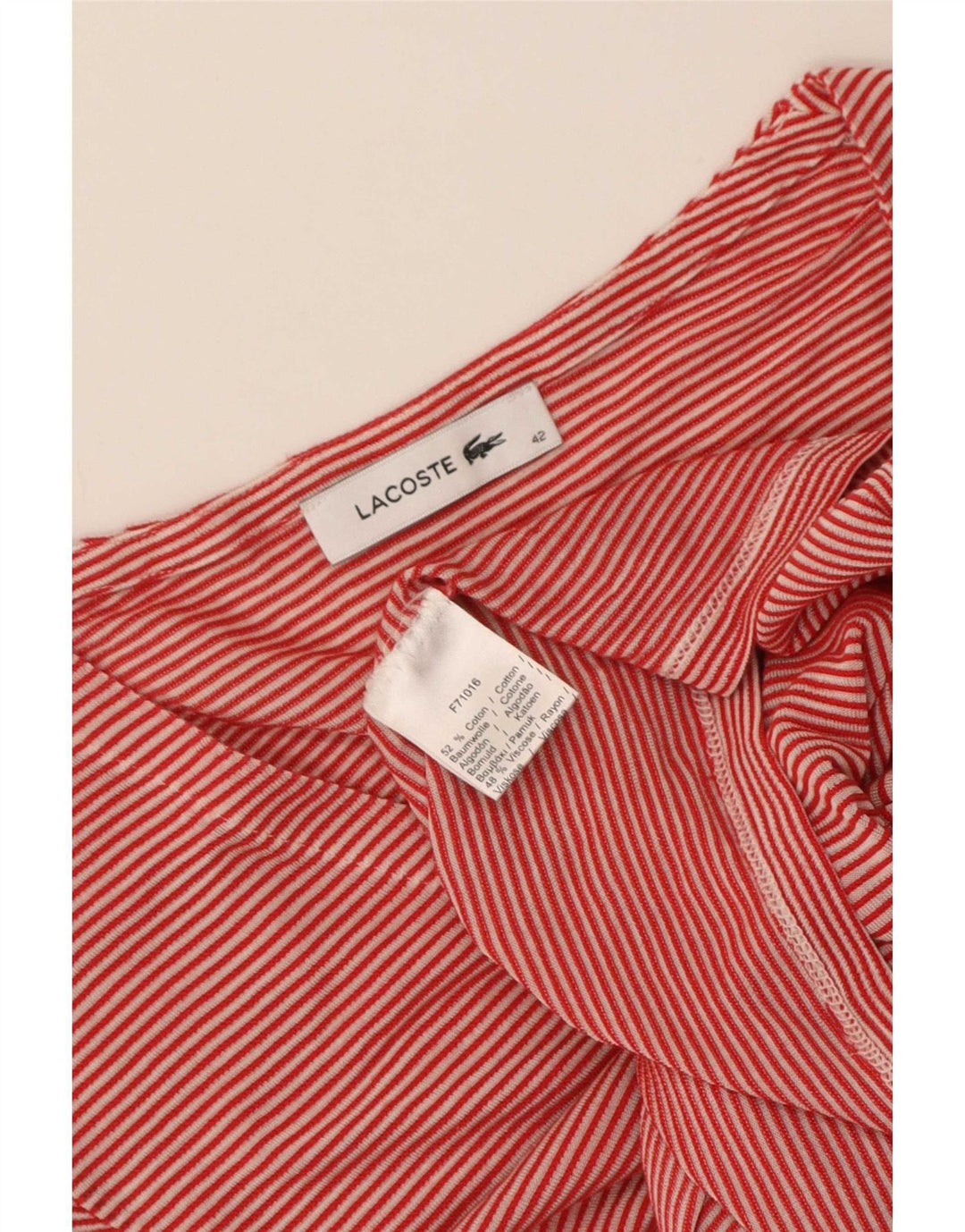 Lacoste Dame T-Shirt Top IT 42 Stor Rød Bomuld