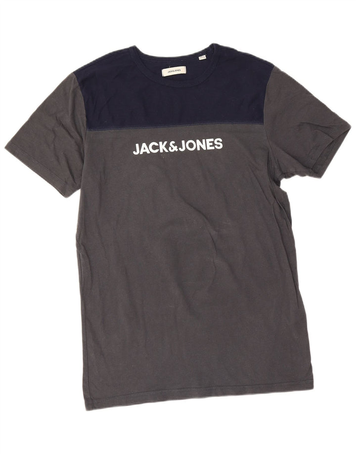 Jack & Jones Herre grafisk T-shirt Top Mellemgrå Colourblock Bomuld