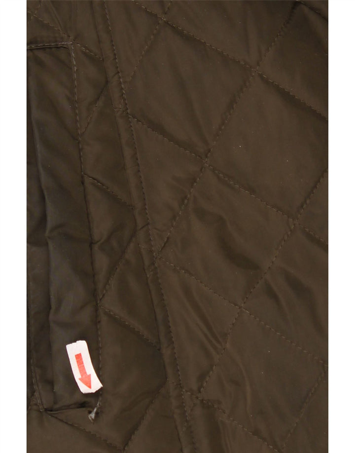Dkny Dame Hætte Quiltet Overfrakke UK 16 Stor Khaki Polyester
