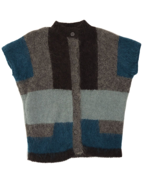 Vintage kortærmet cardigan sweater til kvinder UK 22 3XL Grå Colourblock