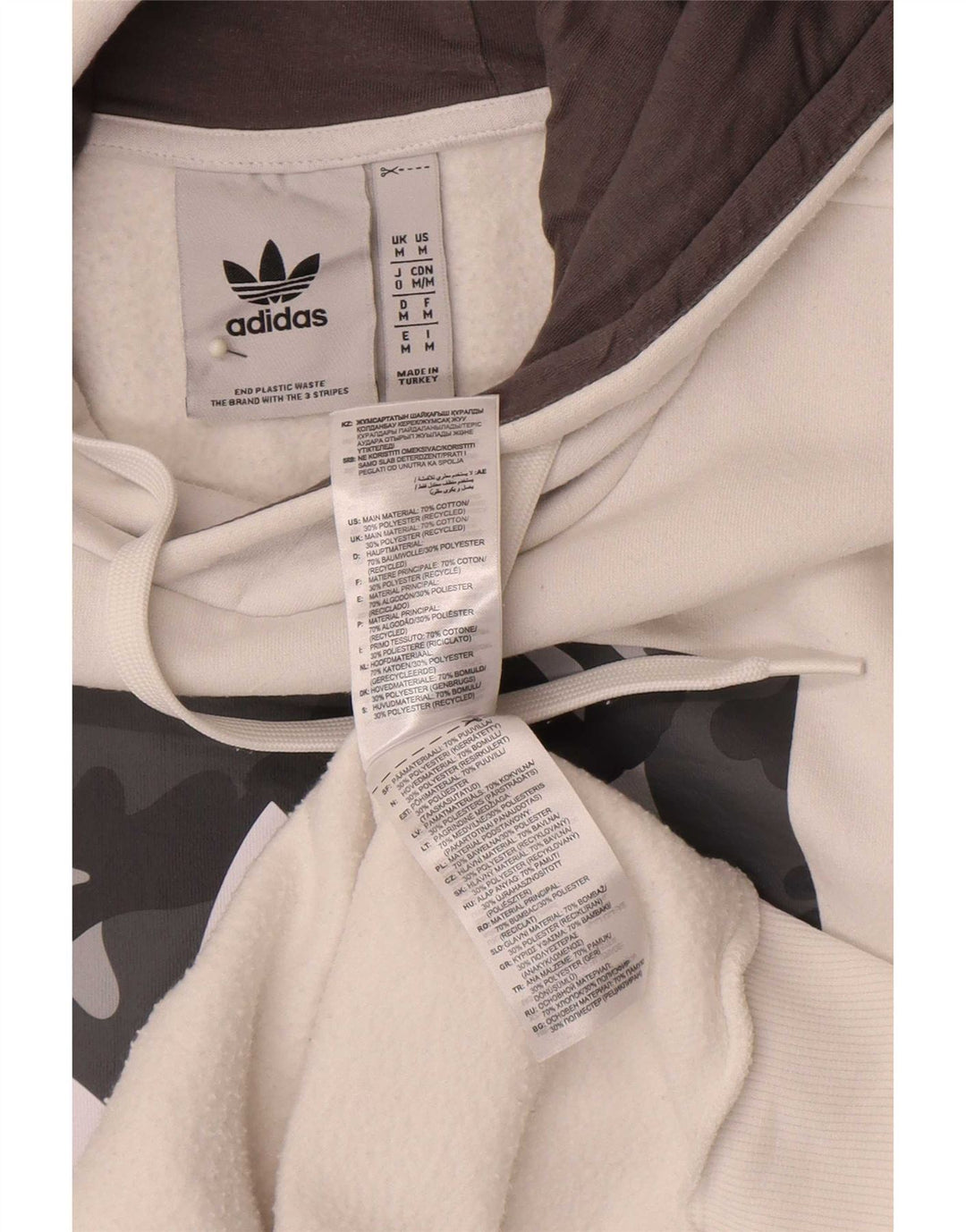 Adidas Herre Grafisk Regular Fit Hoodie Jumper Medium Hvid Bomuld